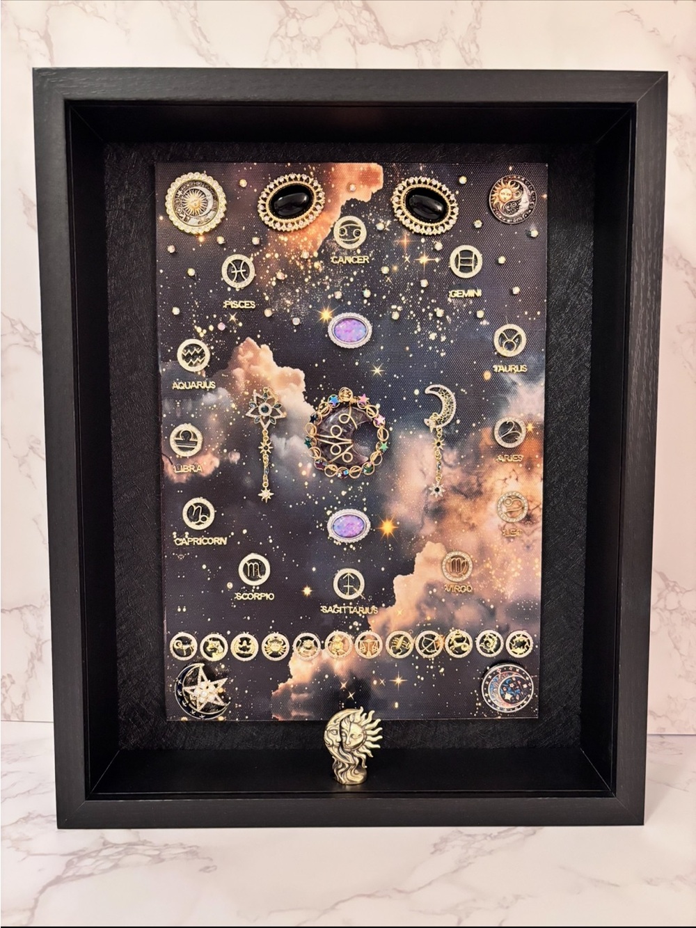 Celestial Zodiac 11x14 Shadow Box Wall Art - Black and Gold